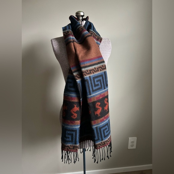 Triple Five Soul Accessories - Aztec made in Italy Geometric Patterned Scarf in Brown and Blue winter warm